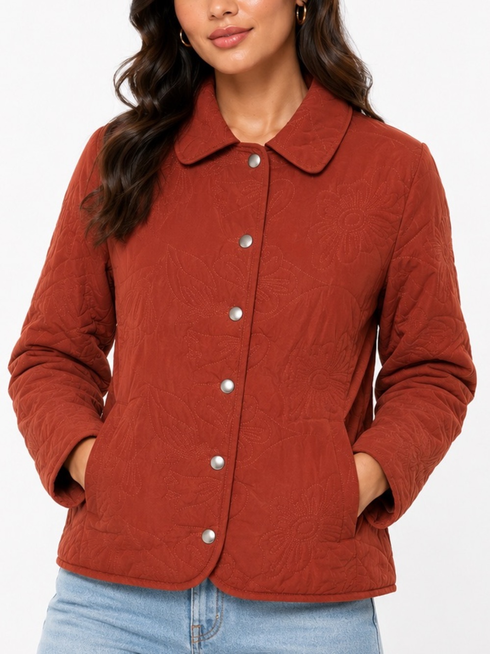Lemon Grass Vintage Quilted Floral Rust Puffer Jacket